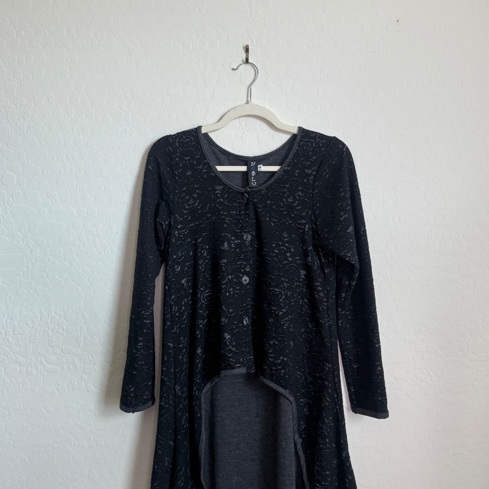 NoBlu Black Damask Burnout High Low Duster Cardigan Lagenlook Small Artsy Boho - Picture 4 of 8